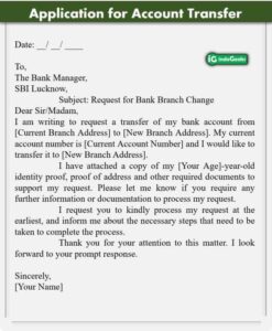 Bank Account Or Branch Transfer Applications Or Letter Format