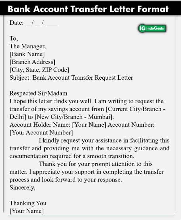 application letter for transfer account to another branch