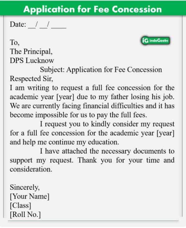 Application for Fee Concession from School