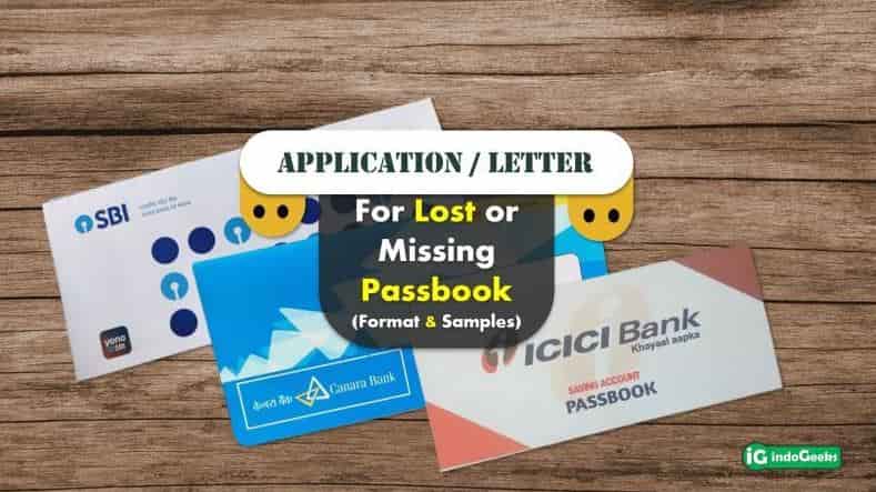 Application or Letter for Lost Passbook to Bank Manager