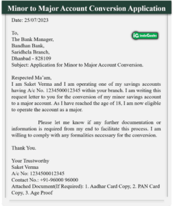 application letter to bank for minor to major