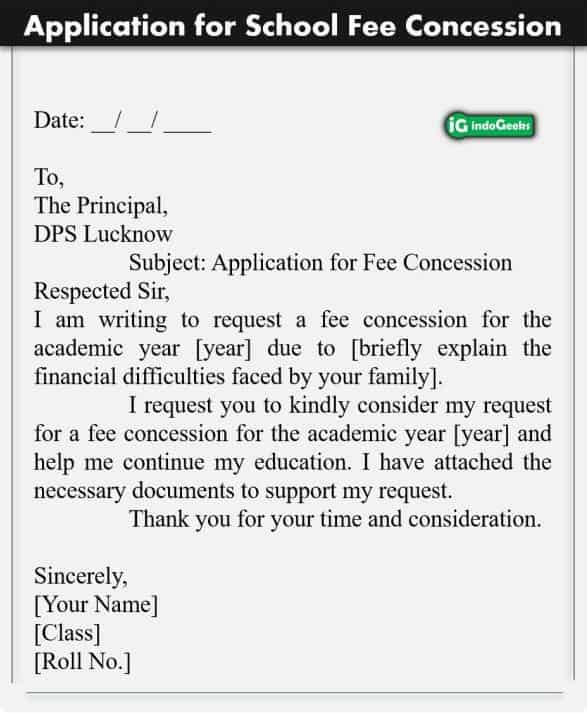 8 Fee Concession Application Format And Sample For School College 