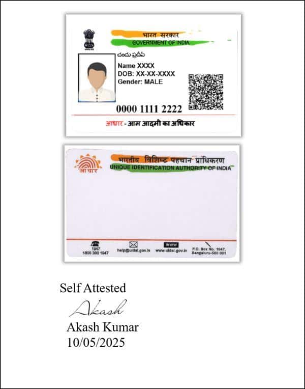 Self Attested Document Example