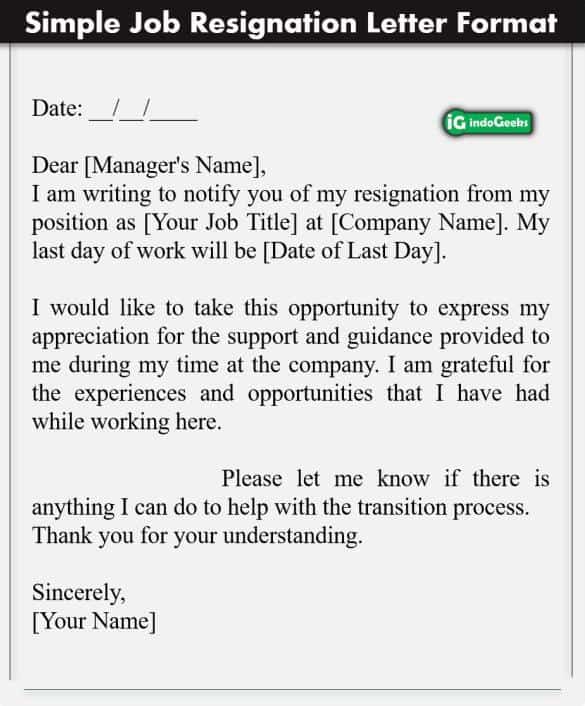 Simple Job Resignation Letter Format, and Sample for Employee